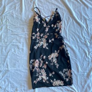 Black floral open lace back shirt dress